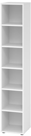 bümö Regal weiß, Standregal aus Holz für 6 Ordnerhöhen - Bücherregal groß 40 cm schmal, Aktenregal für Ordner & Bücher, großes Büroregal, Holzregal, Ordnerregal, Buchregal