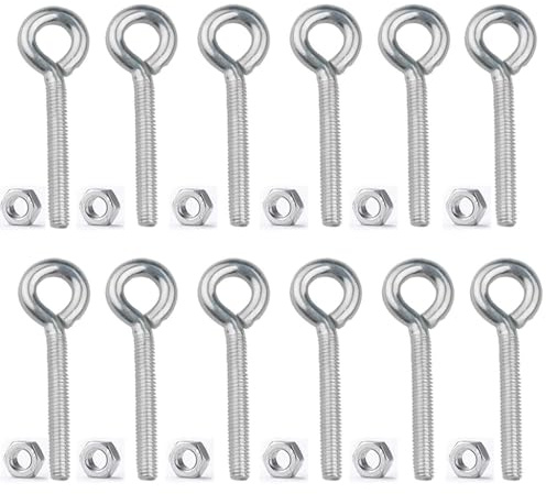 12X Tornillos de ojo con anillo, rosca de anillo, rosca de ojo, 304 de acero inoxidable, pernos de anillo redondos autorroscantes, pernos con arandelas de rosca con tuercas de seguridad, M6