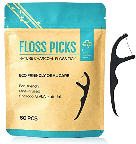 Eco-Friendly Dental Floss Picks - Natural Vegan Sustainable Toothpicks, Mint Flavor (50 Picks)