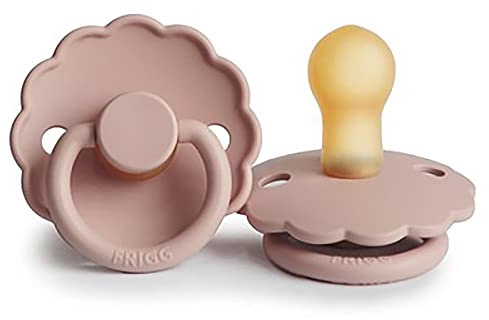 FRIGG Daisy Latex Pacifier | Classic Soother 1 Pack | Symmetrical Cherry Shaped Nipple | BPA Free | Made in Denmark | Latex Dummy Pacifier | (Blush, Size 1 (0-6 Months))