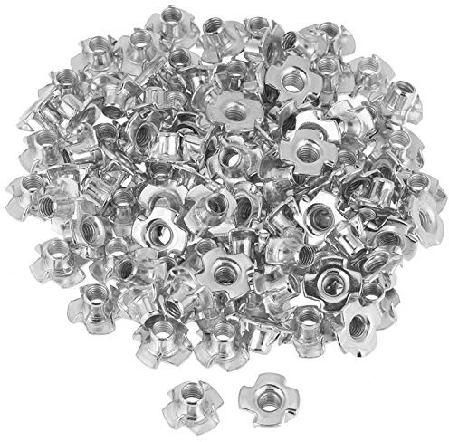 écrous en T à quatre griffes, Acier au Carbone Matériel Zinc Plaqué T-Nuts Inserts Filetés pour bois prises d'escalade armoires meubles(M6)