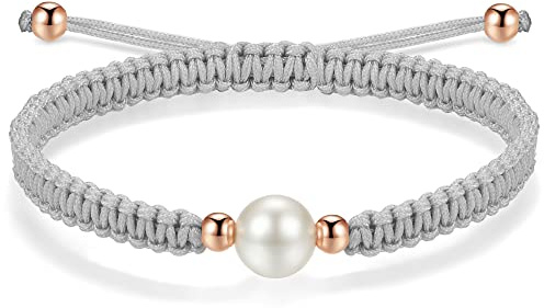 J.Endéar JENDEAR Pulseras de Perlas Trenzadas para Mujer Chicas Amistad Pareja Pulseras de Cuerda Trenzada Hechas a Mano Regalos Joyería Yoga Gris