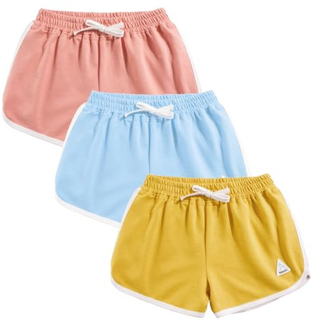 Rolanko Shorts Flickor, Sommar Bomull Sport Byxor för pojkar för dans och löpning, Rosa Himmelsblå gul, 10-11 år