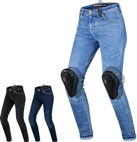 SHIMA DEVON Motorradjeans - Belüftete Elastische Slim Fit Biker Motorradhose mit FiberQL-Verstärkungen, CE Knie- und Hüftprotektoren (Damen, Blau, 26)