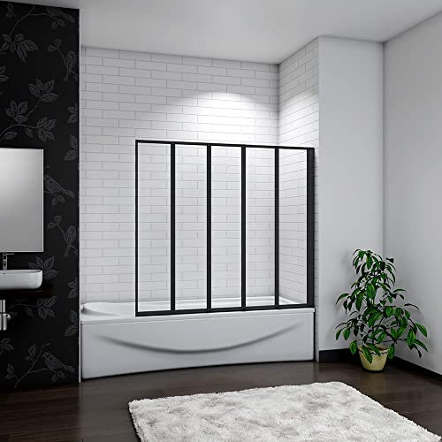 Acezanble 1200x1400mm New Black Framed 5 Folding Pivot Shower Bath Screen Panel