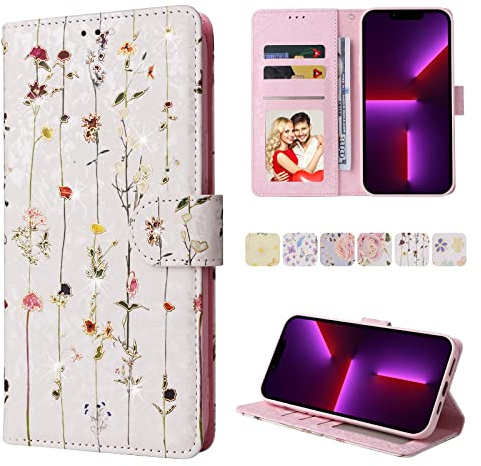 UEEBAI Wallet Case for iPhone 14 Pro 6.1 inch, PU Leather Phone Case Kickstand RFID Blocking Flip Case with Card Slots Wrist Strap Relief Engraved Pattern Magnetic Closure Folio Case - Vine