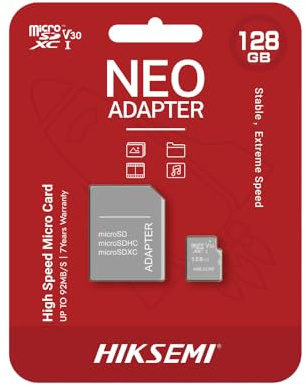 Carte MEMOIRE HIKSEMI M-SD 128G Micro SDHC - Serie C1 avec Adaptateur 92MB/s 40MB/s Class 10