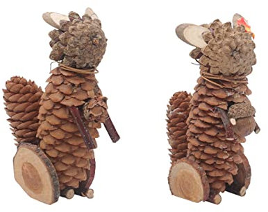Altsuceser 1 Paar Tannenzapfen Eichhörnchen Kaninchen Hirsch Katze Figuren Ornamente, Handgefertigte Tannenzapfen Holz Tier Statuen Ornamente für Schreibtisch Tisch Dekoration A