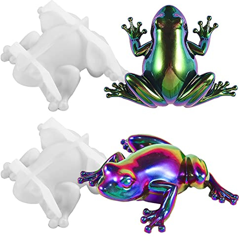 Lot de 2 moules en résine en forme de grenouille, moules en silicone 3D mignons pour moulage époxy, moule unique en forme de grenouille pour loisirs créatifs, Halloween, mur, bureau, décoration de la