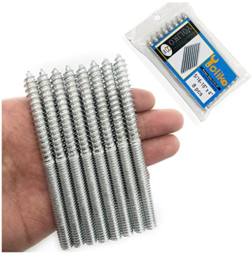 Yoliko 8 Pack 5/16-18 x 4 Inch Hanger Bolts 5/16-18 Silvery Double Headed Bolts 5/16 Wood Dowel Screw Self-Tapping Screw Hanger Bolts for Furniture Screws Double Screw Threaded Rods Bolt 100mm length