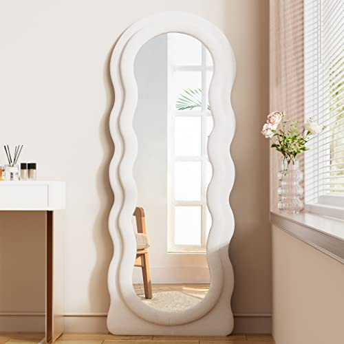TinyTimes Full Length Mirror Floor Mirror, 63 x 24 Wavy Body Mirror, Standing Mirrors Full Length for Bedroom, Living Room, Cloakroom, Wavy Mirrors, White