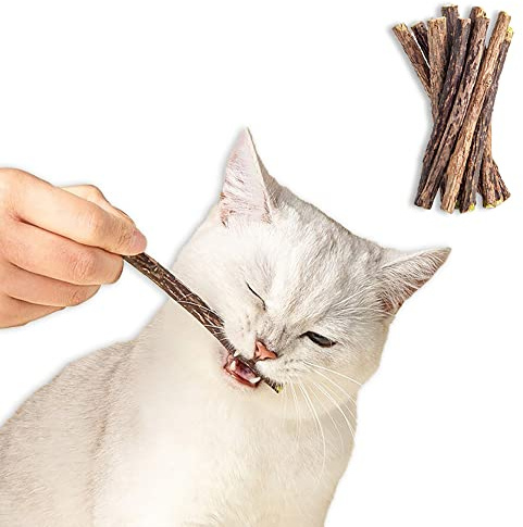 Leo's Paw Catnip Chew Toy Sticks Natural Silvervine Matatabi Healthy & Safe Combine Play & Dental Health Stimulate Appetite Promote Digestion Clean Teeth Fresh Breath Encourage Playtime (10-Pack)