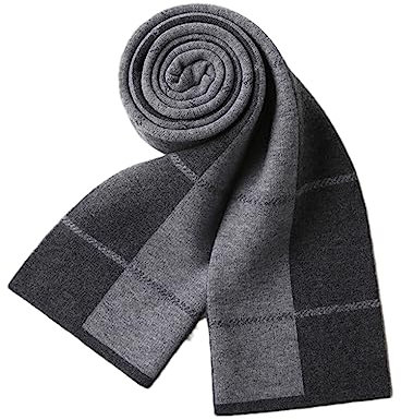 DBFBDTU Langer Wollschal für Herren für Herbst und Winter, warmer Strickschal, kariert, Wollschal, grau, 20-80
