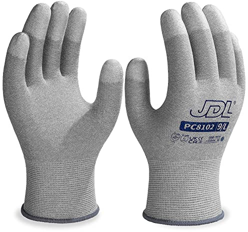 JDL ESD Work Gloves, Anti-Static Gloves for PC Building, 6 pairs, Computer Installation & Repair, High Resistance Carbon Fiber Gloves, X-Large