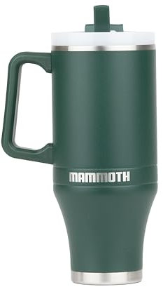 Mammoth Coolers Ascent Becher mit Griff und Strohhalm, vakuumisolierter Edelstahlbecher mit auslaufsicherem Deckel, Reisebecher für Wasser & Kaffee, 1,2 l, Dunkelgrün