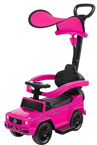 Maxmass Kids Ride on Push Car, Licensed Mercedes Benz 3-in-1 Toddler Push Along Toy Car with Adjustable Canopy, Detachable Handle & Guardrail, Foot to Floor Sliding Walker for 1-3 Years (Pink)