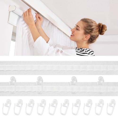Nastro per Tende Plissettato, 30m x 2.5cm Durevole Fettuccia per Tende, Nastro Arricciatenda per Tende con 50 Ganci, Nastro per Tende in Poliestere, Nastro Arricciato Tende Universale per Tende