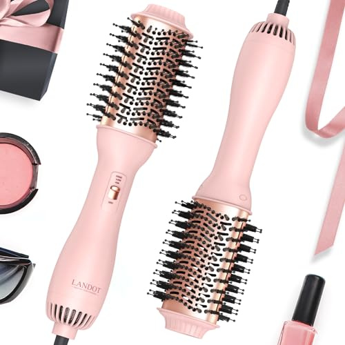 LANDOT Blow Hair Dryer Brush, One-Step Hot Air Styler & Volumizer, Ionic Blowout Brush for Drying Straightening Curling, 3 Heat/2 Speed Settings, Anti-Frizz Ceramic Titanium, UK Plug