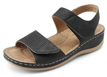 DREAM PAIRS Women's Wedge Sandals for Summer Wide Fit Walk Comfortable Ankle Strap Open Toe Cushion Shoes for Women with Arch Support Outdoor SDFS2419W,Size 6.5,Black,SDFS2419W