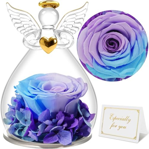 Sunia Ewige Rose Engel Geschenke für Frauen, Ewige Rose im Glas Engel Figur Mama Geschenk, Geburtstagsgeschenk für Frauen, Geschenke für Mama, Mutter Oma Geschenk, Muttertag Weihnachten Valentinstag