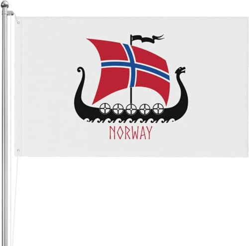 Bandera noruega de Noruega barco vikingo barco dragón bandera de 3x5 pies bandera de doble cara para exteriores pancarta de poliéster para patio decoración interior