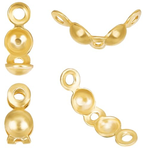 Beebeecraft 1 Box 20 Stück Perlenspitzen Knotenabdeckungen 18 Karat Vergoldetes Sterlingsilber Muschel Crimpspitzen Perlen Umklappbare Perlenabdeckungen Endkappen Für Selbstgemachte (2 mm Tasse)