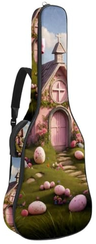Universal Gitarrentasche, wasserdichte Gigbag mit mehreren Taschen - 40/41/42 Zoll Akustikgitarrenkoffer Pink Easter Cross House, mehrfarbig, 42.9x16.9x4.7 in, Gitarrentasche