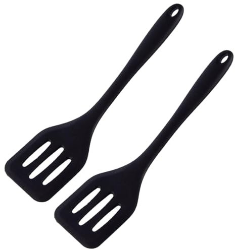 Spatole da Cucina, Set di 2 Spatole in Silicone per Uso Alimentare, Paletta Forata Antiaderente per Cucina, Utensili da Cucina Resistenti al Calore Antiaderenti da Cucina Spatola (Nero)