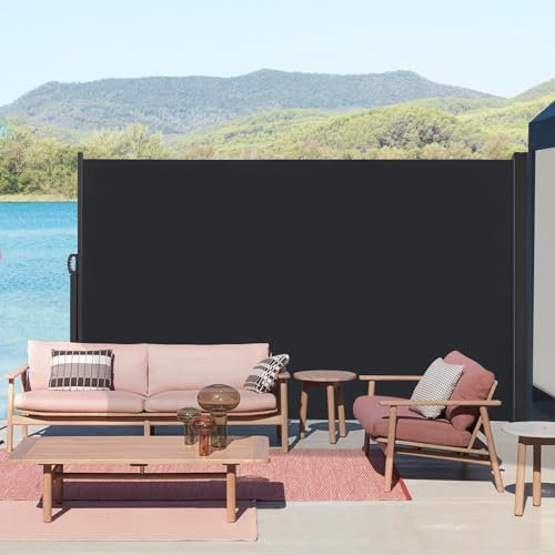 Kidsgigglz Seitenmarkise Ausziehbar,200x300cm Blickdichter Sichtschutz,Sonnenschutz,Windschutz,Wasserdicht, Alu ausziehbare Markise mit Wandhalterung,Seitenrollo für Balkon,Terrasse,Garten,Anthrazit