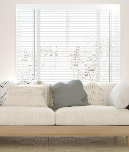 Errzom Jalousien Holz Natürliche 5cm Lamellen, Horizontale Fensterrollos für Fenster, Isolierte Holzjalousien für Büro/Haus, Fensterjalousie aus Massivholz, Verdunkelungsrollos,Weiß,140x220L(cm)