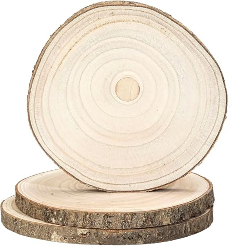HERZONE-Paulownia-Holzscheiben, Holzscheiben zum Basteln, Polierte Holzplatte Rund aus Natürlichem Paulownia-Holz, (12~14cm/8pcs)