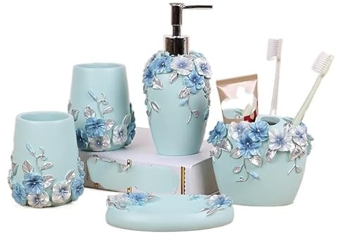 GTOULHH Badaccessoires, Badezimmer-Zubehör-Set Badezimmer-Set Aus Harz Zahnbürstenhalter Seifenschale Seifenspender Seifenspender Badezimmer Set(5 Pieces)