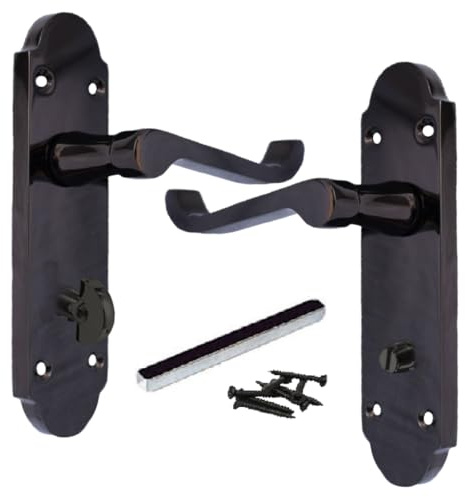 Betley Butterfly Epsom Door Handles Internal Bathroom Lock Scroll Lever - Black Nickel for Home and Office Wooden Doors 170mm x 42mm