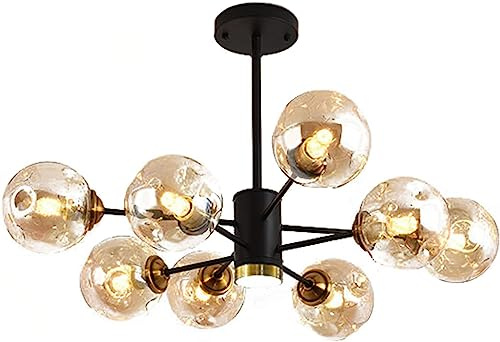 BFFGKGL Lustre à Bulles de Verre en grappe de Branches Spoutnik de Luxe Moderne, plafonnier LED Noir, Gris fumé, Verre ambré, Suspension Industrielle pour Cuisine, Salle à Manger, Salon