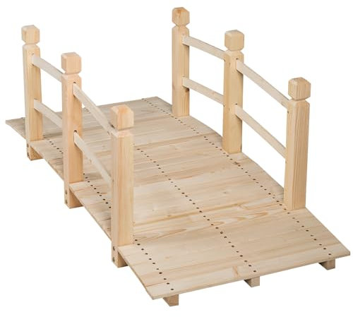 SOARS Ponte in legno con ringhiera, ponte da giardino in legno di abete rosso, stabile ponte per laghetto fino a 100 kg, portata 150 x 67 x 55 cm, ponte decorativo per giardino, laghetto e ruscello