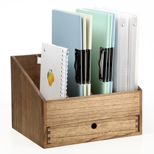 KIRIGEN Organizzatore da Scrivania in Legno con 4 Scomparti e Cassetto – Porta Documenti, Archivio e Porta Lettere in Legno per Ufficio, Casa e Scuola marrone