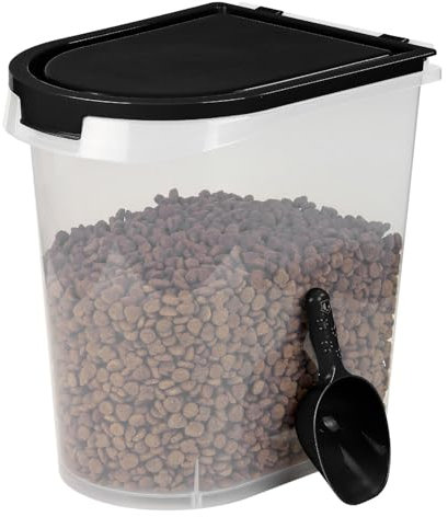 Taylor & Brown 20L Airtight Pet Food Storage Container with Scoop Up to 17.6 lbs Treats For Pet Dog Cat Bird Food Animal 8kg Dry Food Dispenser Keep Fresh BPA Free Stackable (Black)
