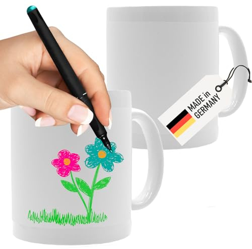 Tassen zum Bemalen 2er Set - Spezielle Maloberfläche zum Tasse selbst gestalten, für Porzellanstifte & Buntstifte | Keramik Tassen bemalen ohne Verschmieren | Made in Germany