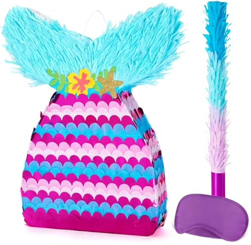 WERNNSAI Meerjungfrau Pinata – Ozean-Party-Piñata mit Augenbinde und Fledermaus für Kinder und Mädchen, Meerjungfrauen-Geburtstagsparty-Dekoration, lila, Spielbedarf, Babyparty, Feier