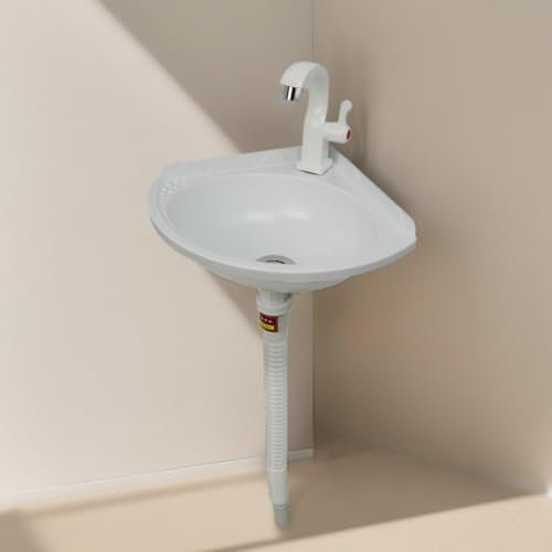 Lavello in plastica a monte a parete, bacino della nave mini, 27,5 x 27,5 x 10 cm, bianco, per bagni compatti e ripostiglio