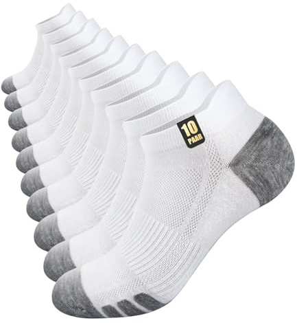 Chic Defend Lot de 10 paires de chaussettes de sport en coton respirant pour homme - Chaussettes courtes d'été - Chaussettes de course - Noir, blanc, gris, 35-38, 39-42, 43-46, 47-49, Blanc., 47-49