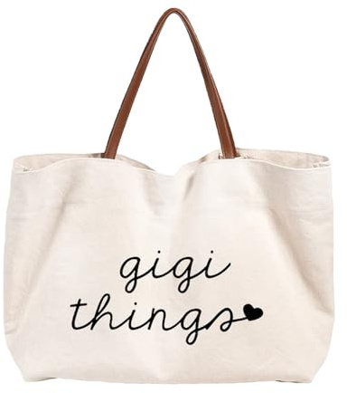 TOEECY Umweltfreundlich Baumwolltasche 48x30cm Stilvoller Shopper Damen Einkaufstasche mit Leder Langem Henkel Perfekte Tasche als Tote bag Stofftasche Weiß