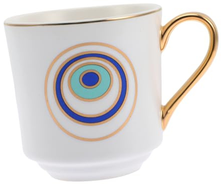 Taza de Cerámica para Café y Té, Diseño Ojo de Fátima, Color Blanco | Hecha a Mano y Pintada, Uso en Casa o Cafetería, para Bebidas Calientes, Chocolate y Jugos