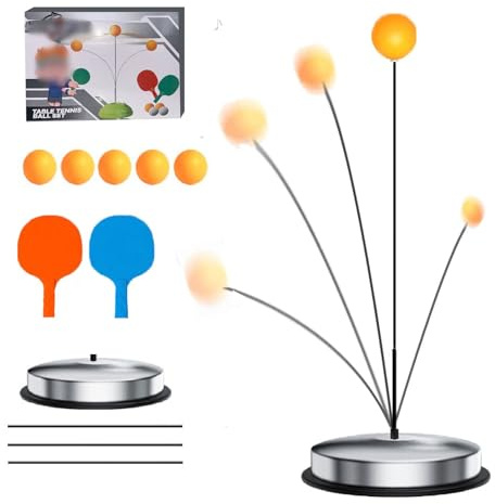 Tischtennis Trainer Mit Elastischem Weichem Schaft, Rapid Rebound, HöHenverstellbar Ping Pong Trainer Mit 2 SchläGern Und 5 üBungsbäLlen Und DREI Elastische Kordeln (Erwachsene)