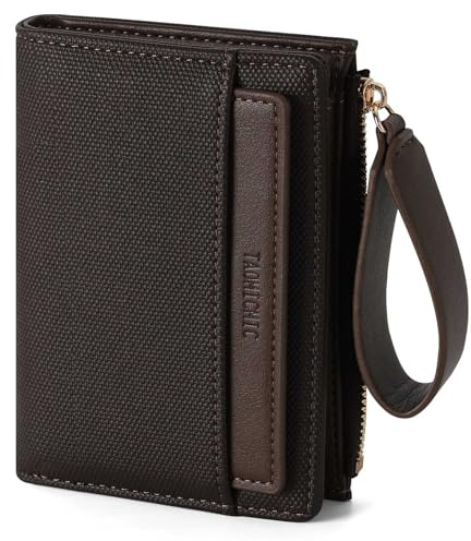 RRANCharltu Geldbörse Damen aus weichem Leder, Portemonnaie Damen klein Geldbeutel klein mit viele Kartenhalter Geldbörse mittelgroß mit Reißverschluss-Armband und Münzfach, Kaffee