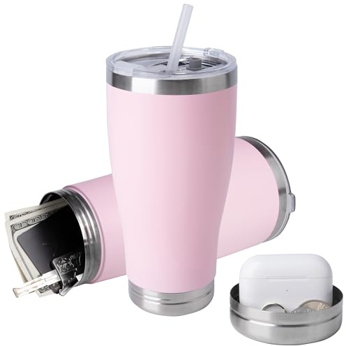 20oz versteckte sichere Wasserflasche, Geheimflasche aus Edelstahl mit verstecktem Fach, hält Ihre Wertgegenstände sicher wie Geld, Schlüssel und Schmuck-Pink