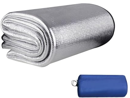 Isoliermatte Aus Aluminiumfolie, 200x200cm Faltbare Zeltmatte, Doppelseitige Aluminiumfolie Isomatte, Camping Isoliermatte, Thermomatte mit Aufbewahrungstasche für Camping Wandern Picknick (200*200)
