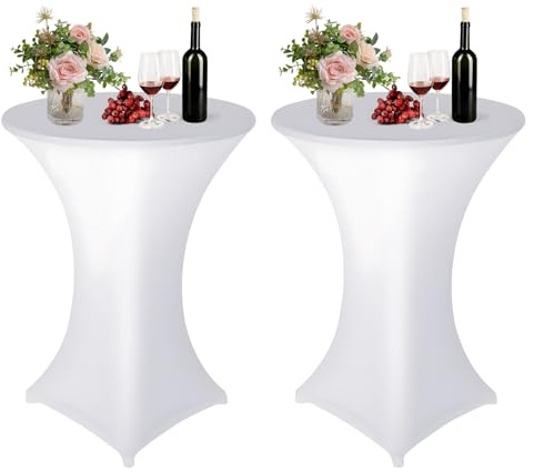HAINLOGWANG 2 Stück Stretch Stehtisch Hussen, 80 x 110 cm Stretch Stehtischhussen, Spandex Tischhussen für Bar Counter, Runde Tisch Hochzeit, Geburtstagsfeier(Weiß)