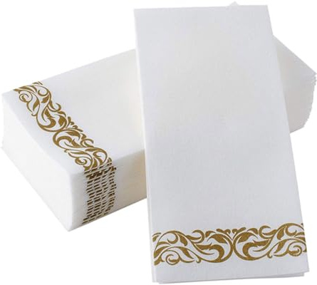 FRCOLOR 50 Stück Einweg Papierservietten mit Goldenen Druck für Hochzeiten und Partys Staubfrei Stylische Tischdekoration für Besondere Anlässe