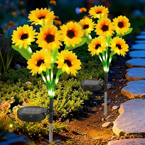 Anothera 2 luci solari a forma di girasole, impermeabili, decorative, per aiuole esterne, patio, prato, cortile, decorazione da giardino, regalo per mamma, donna, nonna